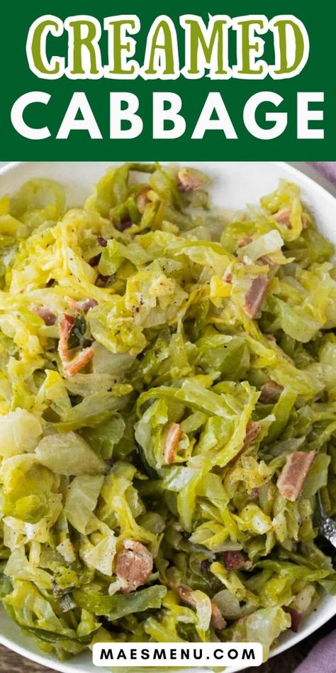 Looking for new veggie side dishes? Look no further than this creamed cabbage recipe! Made with bacon, half and half, and chicken broth, this is one of our favorite easy side dishes for dinner. Try this tasty side dish recipe today!  #cabbage #cabbagerecipe #creamedcabbage #easysidedishesfordinner #veggiesidedishes Cabbage Side Dish Recipes, Easy Side Dishes For Dinner, Side Dishes For Dinner, Best Cabbage Recipe, Creamed Cabbage, Dishes For Dinner, Cabbage Side Dish, Easy Side Dishes, Pasta Side Dishes