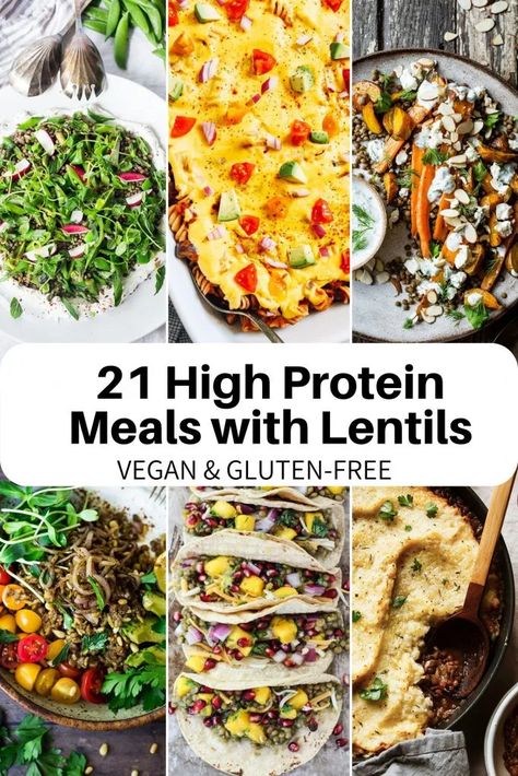 Meals With Lentils, Summer Protein, Easy High Protein Recipes, Lentil Dinner, High Protein Diet Recipes, Protein Vegan Meals, High Protein Vegan Meals, Vegan Lentil Recipes, Lentils Protein