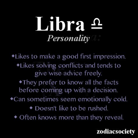 Libra Personality: likes to make a good first impression, likes solving conflicts and tends to give wise advice freely. Description from pinterest.com. I searched for this on bing.com/images Libra Characteristics, Libra Scorpio Cusp, برج الميزان, Libra Personality, All About Libra, Libra Life, Libra Traits, Libra Zodiac Facts, Libra Women