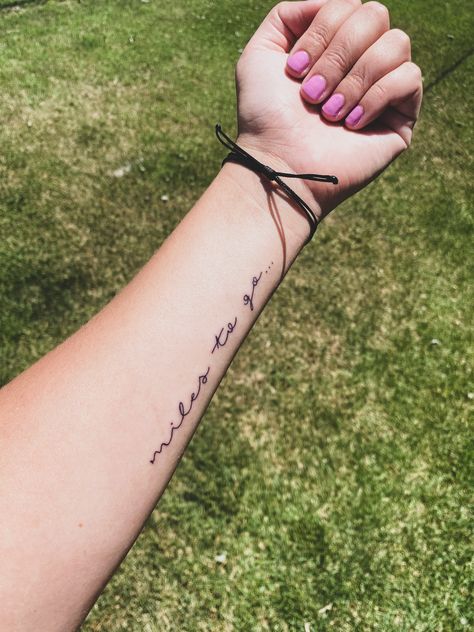 Miles To Go Tattoo, Running Tattoos For Women, Germany Tattoo, Go Tattoo, Running Tattoo, Inner Forearm Tattoo, Spine Tattoos For Women, Miles To Go, Make Tattoo