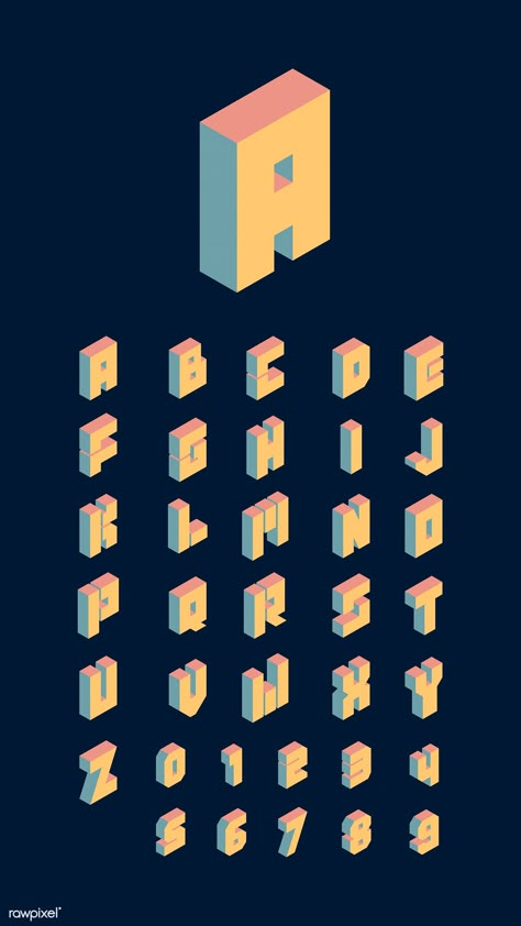 Isometric alphabet with numbers vector collection | premium image by rawpixel.com / te Alphabet Chinese, Pixel Letters, Alphabet With Numbers, Font Design Alphabet, Chinese Typography Design, Game Font, Gfx Design, Design Alphabet, Isometric Drawing