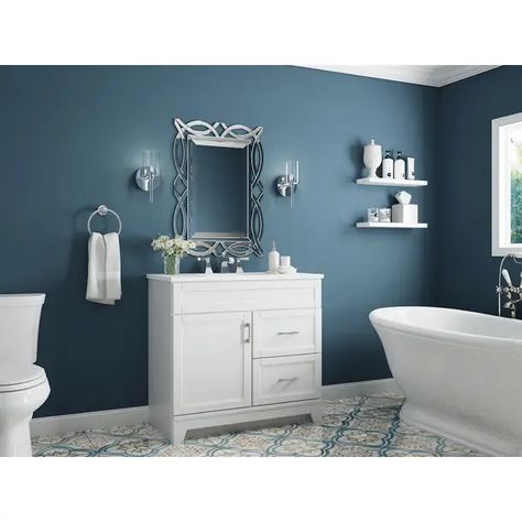 Willa Arlo Interiors Stillings Accent Mirror & Reviews | Wayfair Blue Bathroom Walls, Bathroom Wall Colors, Cultured Marble Vanity Top, Marble Vanity, Wood Marble, Marble Vanity Tops, Downstairs Bathroom, Cultured Marble, Upstairs Bathrooms