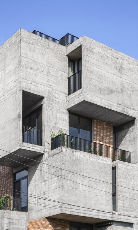 LIVING ENSEMBLE – A Multi Dwelling Residence / Rahul Pudale Design | ArchDaily India Images, Concrete Facade, The Residents, Architecture Model House, Exposed Concrete, Exposed Brick Walls, Building Exterior, Exposed Brick, Design Planning