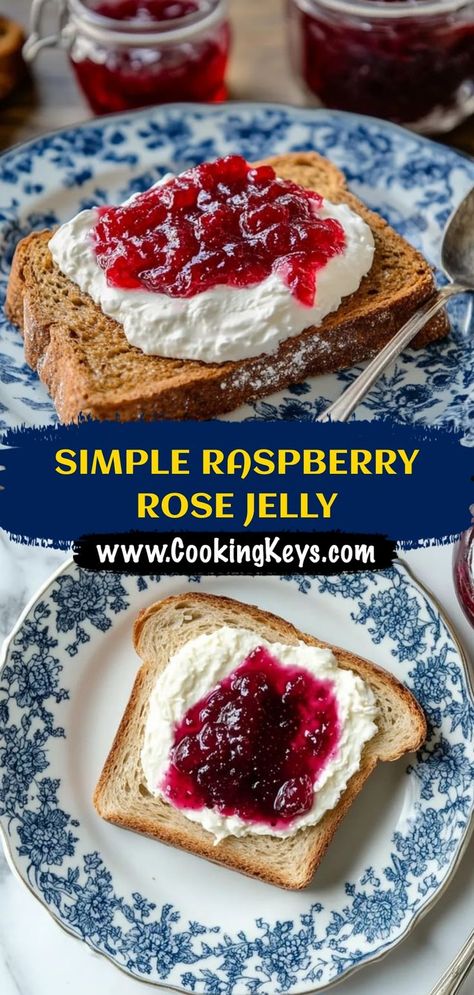 Delicate, floral, and bursting with raspberry sweetness! This Simple Raspberry Rose Jelly is a delightful treat. The fragrant rose essence perfectly complements the tart raspberries, creating a beautiful and flavorful jelly. Ideal for spreading on toast, scones, or pairing with cheese, this jelly adds a touch of elegance to any occasion. Easy to make, it's a lovely homemade gift or a special addition to your pantry. The vibrant color and aromatic flavor make this jelly a true delight. #raspberryrosejelly #jelly #homemadejelly #raspberry #rose #easyrecipe #dessert #spread #gift #floral #sweet Rose Jelly Recipe, Rose Jelly, Homemade Jelly, Raspberry Rose, Fragrant Roses, Dessert Spread, Jelly Jars, Jelly Recipes, Lemon Raspberry