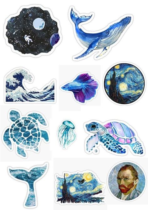 Pin by Madelee on My idea stickers | Cute stickers, Iphone stickers, Scrapbook stickers printable Van Gogh Stickers, Diy Bullet Journal, Ocean Diy, Blue Stickers, Stickers Cool, Iphone Stickers, Iphone Case Stickers, Stickers Kawaii, Tumblr Stickers