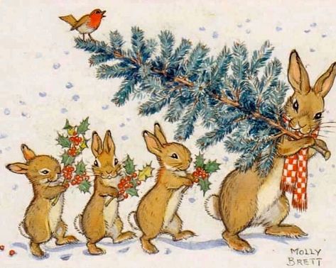 Primmie’s World OFFICIAL on Instagram: “Carrying the Christmas tree home 💕 . Artist: #MollyBrett . #whimsical #whimsicalart #childrenbook #childrenbooks #childrenart…” Rabbit Christmas, Bunny Drawing, Tree Home, Gift Drawing, Black Christmas Trees, Winter Wonderland Christmas, Bunny Pictures, Quirky Art, Vintage Bunny