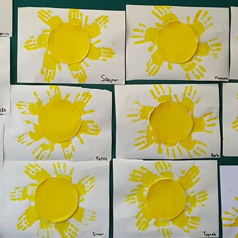 handprint sun craft idea | Crafts and Worksheets for Preschool,Toddler and Kindergarten Handprint Sun, Print Making Ideas, Sun Craft, Summer Crafts For Toddlers, Space Crafts For Kids, Sun Crafts, Yellow Crafts, Weather Crafts, Preschool Art Projects