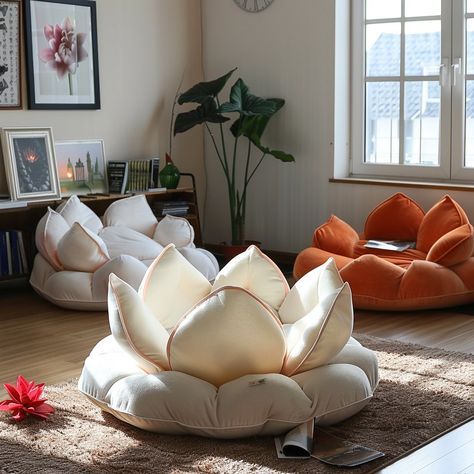 Introducing the Blossom Beanbag: A charming fusion of comfort and elegance, this beanbag takes inspiration from the delicate beauty of flowers. Crafted with soft, luxurious fabrics reminiscent of petals in bloom, the Blossom Beanbag features a graceful, organic shape that invites relaxation and serenity. Its design mimics the gentle curve of a flower’s petals, providing a cozy sanctuary for lounging and unwinding. Perfect for adding a touch of nature-inspired tranquility to any living space, ... Cozy Room Decor, Apartment Decor Inspiration, Cute Room Decor, Cozy Room, Dream Decor, Room Inspiration Bedroom, Dream House Decor, Casas De Ensueño, My New Room