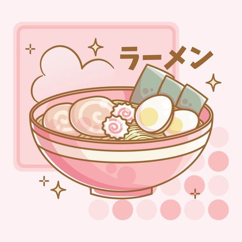 Cute illustration of a hot ramen bowl! Kawaii design perfect for you who loves ramen or Japanese food in general. It can be also given as a birthday or Christmas gift to your friends who also loves this traditional Japanese noodle dish. In the text (ラーメン) you can read the word ramen written in Japanese katakana. Visit my store for more cute designs! Link: LuYukari.redbubble.com Japanese Noodle Dish, Hot Ramen, Cute Meals, Japanese Katakana, Japanese Food Illustration, Japanese Food Art, 귀여운 음식 그림, Bento Lunchbox, Arte 8 Bits