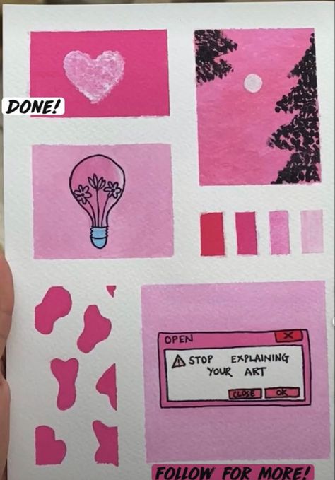 Pink Moodboard Painting, Collage Painting Ideas, Vinyl Art Paint, Collage Painting, Doodle Art Journals, Cute Canvas Paintings, Pink Theme, Abstract Art Painting Diy, Canvas Painting Designs