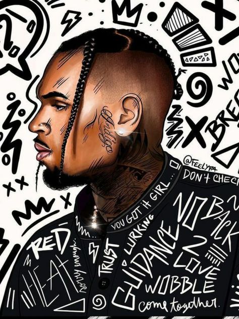 Rappers With Anime Characters Wallpaper, Chris Brown Art, Glow In Dark Party, Panther Art, Chris Brown X, Celebrity Artwork, Hip Hop Artwork, Cool Nike Wallpapers, Drawing People Faces