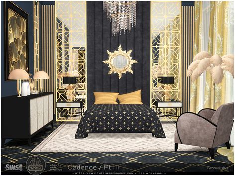 Sims 4 Tumblr Cc, Royalty Sims 4, Sims 4 Bedrooms, Small Loveseat, Gold Bedroom Decor, Sims 4 Inspiration, Sims 4 Decor, Mod Furniture, Sims Mobile