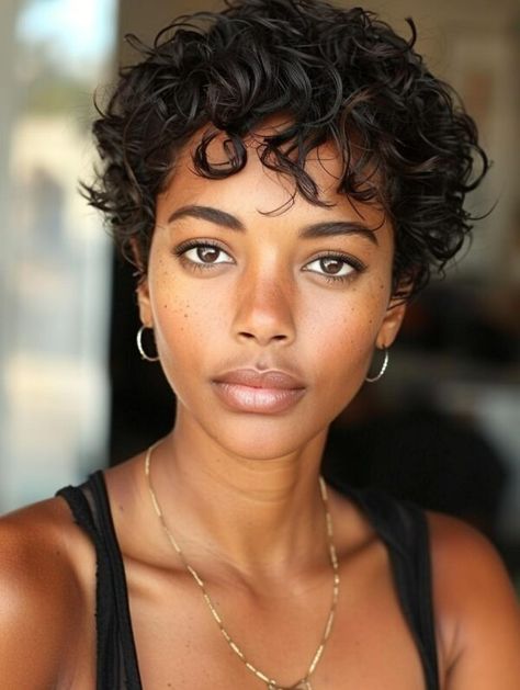 Short Curly Haircuts Natural, Curly Pixie Haircut For Chubby Faces, Curly Hair Side Part, Balayage Long Hair, Chubby Face Haircuts, Haircut For Face Shape, Curly Pixie Hairstyles, Short Curly Pixie, Curly Pixie Haircuts