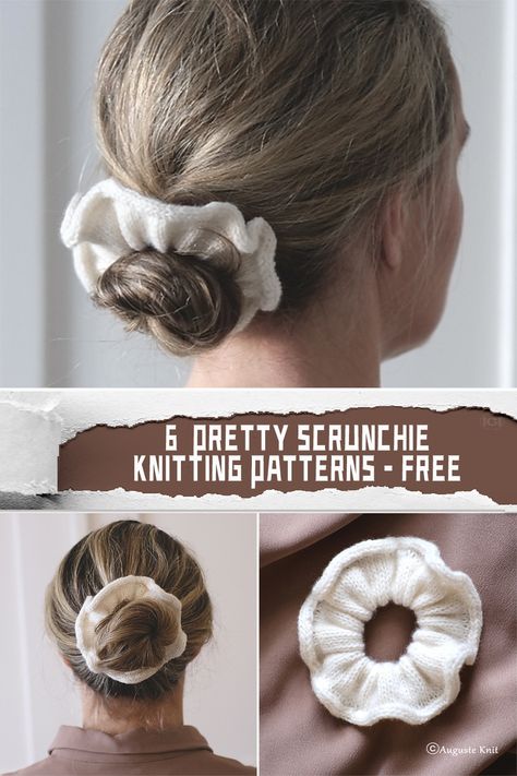 6 Adorable Scrunchie Knitting Patterns – FREE - iGOODideas.com Knitting Beginners Projects, Knitted Scrunchies Free Pattern, Knit Scrunchies Free Pattern, Scrunchie Knitting Pattern, Knit Scrunchie Pattern, Knitting Ideas Easy, Knit Decorations, Crochet Scrunchie Pattern Free, Knitting Scrunchies