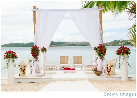 Red Beach Wedding, Beach Wedding Aisle, Indian Beach Wedding, Beach Wedding Red, Virgin Islands Wedding, Ceremony Arch Decor, Waterfront Wedding Ceremony, Beach Wedding Aisles, Crown Images