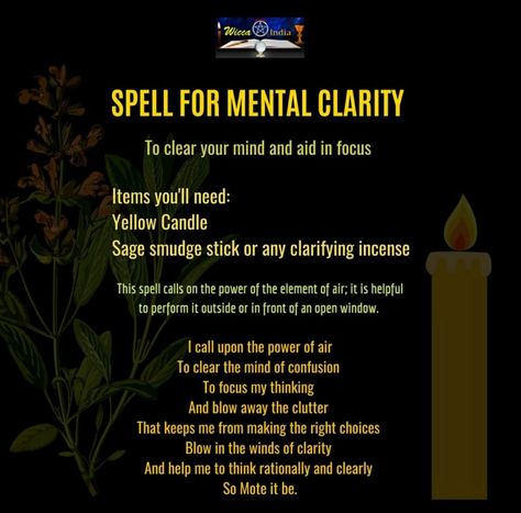 Spells For Mental Clarity, Candle Cleansing Spell, Spell For Mental Clarity, Spells That Actually Work No Ingredients, Mental Clarity Spell, Simple Spells For Beginners, Yellow Candle Magic Spells, Monday Candle Magick, Clarity Spell