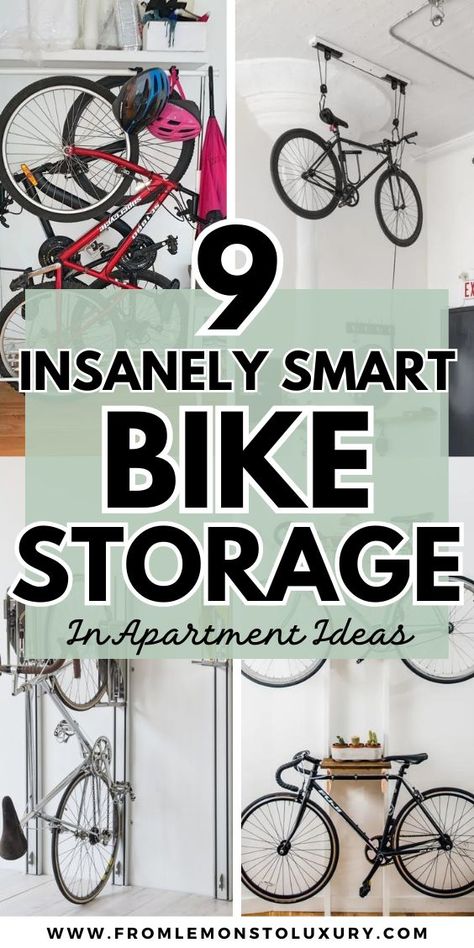 In Home Bike Storage, Hanging A Bike On The Wall, Bike Storage Apartment Wall, Storing Bicycles In Garage, Bicycle Room Design, Bike Storage Apartment Space Saving, Hallway Bike Storage, Bike Hanging Ideas Small Spaces, Small Apartment Bike Storage Ideas