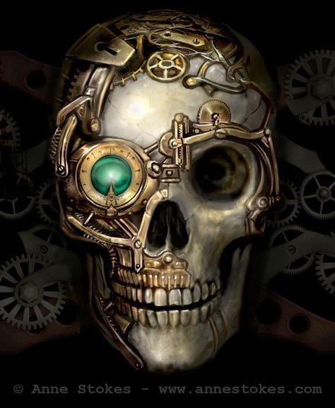 Steam On•❀•Steampunk — Steampunk skull - Anne Stokes Anne Stokes Art, Free Electricity, Steampunk Skull, Steampunk Tattoo, Steampunk Artwork, Model Tattoo, Steampunk Couture, Art Steampunk, Luis Royo