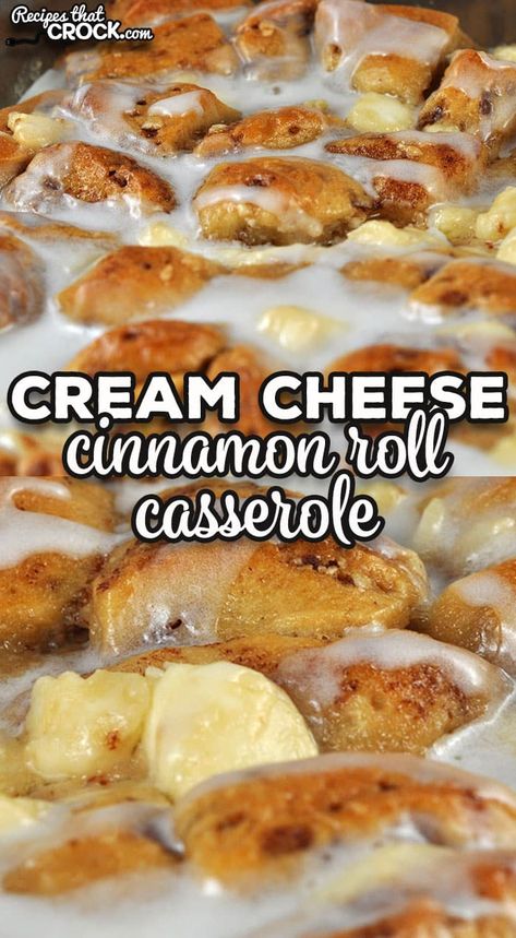 If you are looking for a delicious treat for breakfast, I highly recommend this Cream Cheese Cinnamon Roll Casserole oven recipe. Yum! via @recipescrock Cinnamon Roll Casserole From Scratch, Cream Cheese Cinnamon Roll Casserole, Recipes With Grands Cinnamon Rolls, Cinnamon Casserole Christmas Breakfast, Dessert Recipes With Cinnamon Rolls, Pillsbury Cinnamon Rolls Ideas Breakfast, Breakfast With Cinnamon Rolls, Grands Cinnamon Roll Casserole, Cinnamon Rolls And Pie Filling