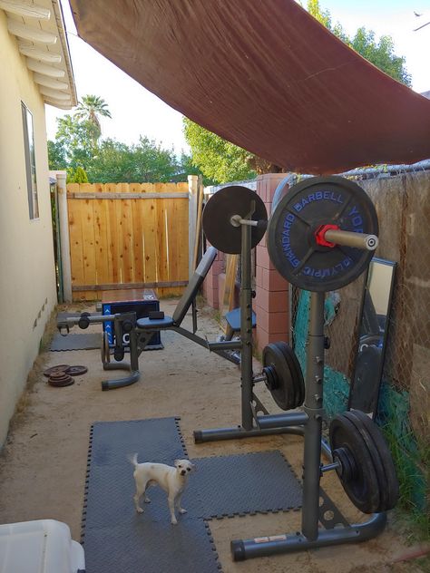 Outside Workout Area Diy, Outside Home Gym, Outside Gym Ideas Backyards, Gym Casero Ideas, Diy Outdoor Gym, Outdoor Gym Ideas Backyards, Patio Gym Ideas, Home Outdoor Gym, Patio Gym