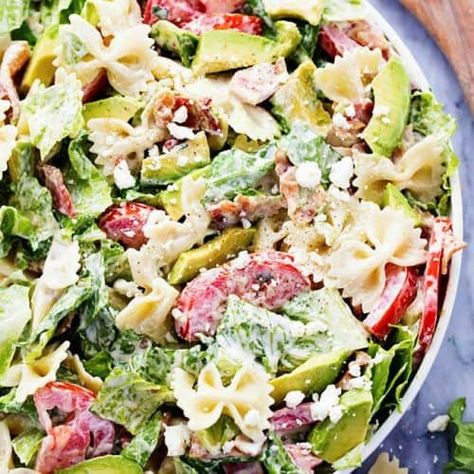 Pasta Salad With Avocado Dressing, Chicken Blt Pasta Salad, Pasta Salad With Avocado, Salad With Avocado Dressing, Mexican Pasta Salad, Blt Pasta Salad, Avocado Blt, Chicken Blt, Avocado Pasta Salad