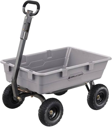 Amazon.com : Gorilla Carts 800 Pound Capacity Heavy Duty Poly Yard Garden Steel Dump Utility Wheelbarrow Wagon Cart with 2-in-1 Towing ATV Handle, Gray : Patio, Lawn & Garden Yard Cart, Dump Cart, Outdoor Jobs, Garden Wagon, Utility Wagon, Wagon Cart, Garden Cart, Utility Cart, Lawn Tractor