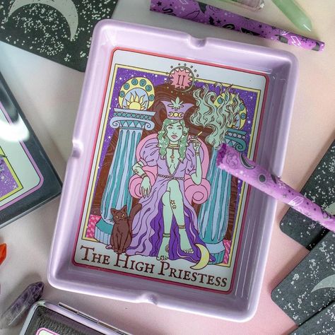 Let the High Priestess and her cat accompany you at the next card reading sesh with this Tarot Card Tray Makes a perfect trinket tray for your odds and ends Card Ashtray, High Priestess Tarot, Buckle Bunny, The High Priestess, Pastel Party, High Priestess, Odds And Ends, Book Candle, Candle Collection