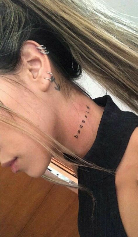 Tato Grunge, Blessed Tattoos, Small Neck Tattoos, Phrase Tattoos, Neck Tattoos Women, Inspiration Tattoos, Subtle Tattoos, Couple Tattoos, Creative Tattoos