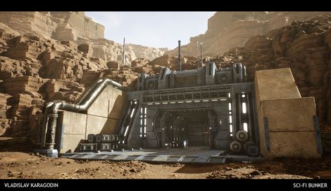 Sci Fi Concept Art Environment, Sci Fi Base Concept Art, Sci Fi Construction, Sci Fi Colony, Futuristic Bunker, Bunker Concept Art, Sci Fi Building Concept Art, Military Base Concept Art, Sci Fi Train