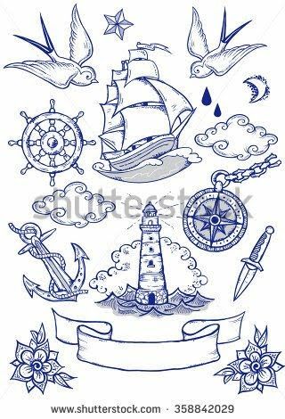 Flash Art Tattoos, Sailor Tattoos, Sailor Tattoo, Sea Tattoo, Kunst Tattoos, Tattoo Old School, Illustration Tattoo, Nautical Tattoo, Sea Travel