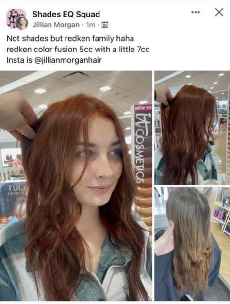 Copper Hair Shades Eq Formula, Auburn Hair Color Redken Formula, 6rr Hair Color Redken, Light Copper Shades Eq Formula, Copper Brown Formula Redken, Redken Seq Copper Formula, Color Formulations, Hair Stylist Tips, Toner Formulas