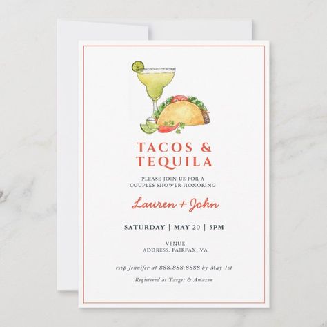 Taco's & Tequila couples shower Invitation Watercolor Margarita, Couples Wedding Shower Themes, Couples Shower Themes, Mexican Fiesta Bridal Shower, Taco Mexican, Couples Shower Invitation, Wedding Shower Themes, Couples Bridal Shower, Couple Wedding Shower