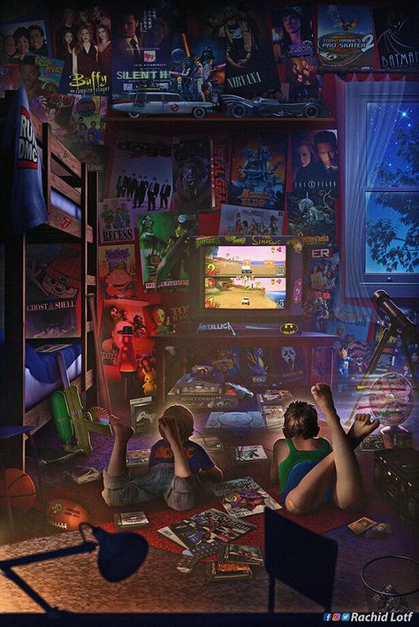 Nostalgia Meets Artistry in This Incredible Video Game Artwork https://www.goombastomp.com/rachid-lotf-artwork/ Childhood Summer, Retro Games Wallpaper, Game Wallpaper Iphone, Retro Gaming Art, Video Game Posters, New Retro Wave, Gamer Room, Retro Video Games, Gaming Wallpapers