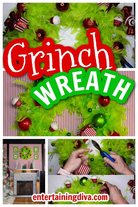 Diy Grinch Wreath, Grinch Christmas Door, Glamping Christmas, A Grinch Christmas, Door Decoration Christmas, Diy Grinch, Grinch Wreath, Christmas Entry, Grinch Decorations