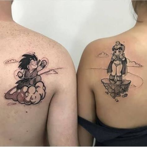 70+ matching tattoo designs you should check out. Choose one and show it to your soulmate immediately! Bonus: detailed analysis of design meanings. Matching Tattoo Ideas For Couples, Tattoo Designs For Couples, Matching Tattoo Designs, Tattoo Ideas For Couples, Matching Tattoo Ideas, Married Couple Tattoos, Dbz Tattoo, Goku And Chichi, Dragon Ball Tattoo