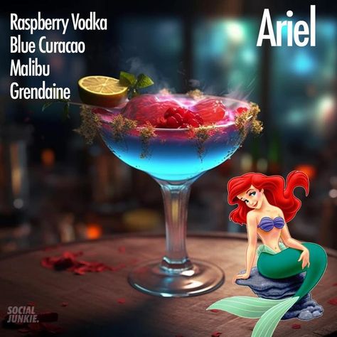 Girly Girl - Disney cocktails! 😋 🍹🍸 | Facebook Disney Alcoholic Drinks, Princess Drinks, Disney Inspired Cocktails, Disney Cocktails, Fruity Alcohol Drinks, Bartender Drinks Recipes, Disney Drinks, Bartender Drinks, Cocktail Drinks Alcoholic