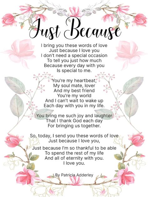 Just Because Love Poem Anniversary Gift for Her, Romantic Love Poem Print for Husband, Sweet Love Poetry for Spouse, Love Poetry Wall Art - Etsy Scrapbooking Quotes, Poetry Wall Art, Poetry Wall, Romantic Love Poems, Love You Poems, Love Poem For Her, Love My Husband Quotes, Sweet Romantic Quotes, Romantic Poems