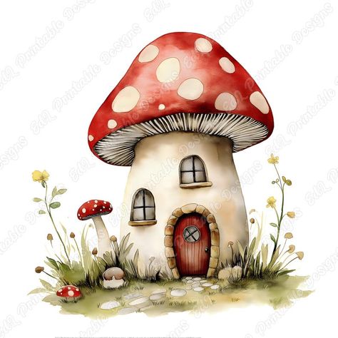 Printable Watercolor Mushroom House Clip Art Mushroom House Art, Kids Stories Illustration, House Clip Art, Fairy Tale House, Mushroom Fairy House, Magical Watercolor, Mushrooms Art, Watercolor Mushroom, Mushroom Images