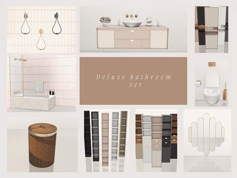 The Sims Resource - Deluxe bathroom set Sims 4 Cc House Decor Bathroom, Sims 4 Luxury Bathroom, Sims 4 Bathroom Tile Cc, Sims 4 Aesthetic Cc Furniture Bathroom, Sims 4 Cc Bathroom Shelf, Sims4 Cc Furniture Bathroom, The Sims 4 Bathroom, Sims 4 Cc Bathroom Set, S4cc Furniture Bathroom