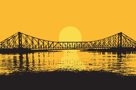 Kolkata Aesthetic Art, Kolkata Aesthetic Painting, Kolkata Theme Painting, Howrah Bridge Illustration, Kolkata Illustration Art, Kolkata Sketch, Kolkata Illustration, Kolkata Poster, Kolkata City Drawing