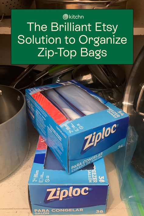 When it comes to organizing solutions, Etsy is an underrated source. This find comes from woodworker Holly Sip, who builds and sells pre-assembled boxes to organize plastic bags. Organizing Ziploc Bags In Pantry, Storing Ziploc Bags Storage Ideas, Baggie Storage Organizing Ideas, Diy Storage Bag Organizer, How To Store Ziplock Bags Storage Ideas, Baggie Organization, Sandwich Bag Storage Ideas, Plastic Bag Organization, How To Store Reusable Bags