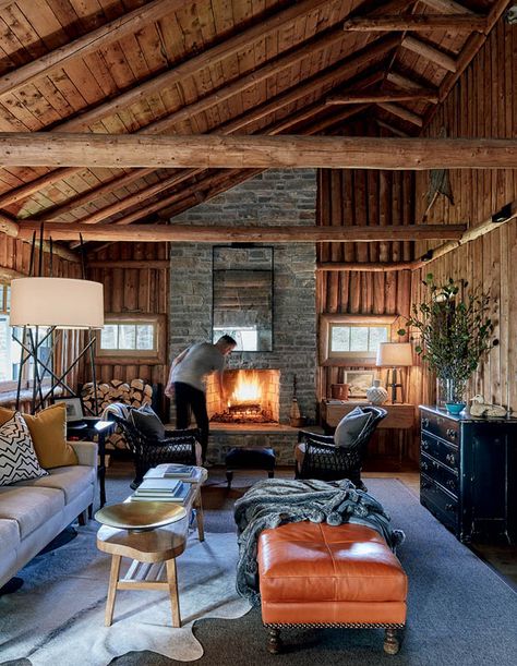 Inside A Designer's Rustic & Refined East Coast Cottage East Coast Cottage, Chalet Living Room, Canadian House, Cabin Living, Home Magazine, Modern Cabin, Cabin Design, Cabin Life, Cabin Homes