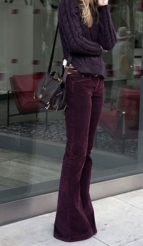 Purple corduroy pants outfit Casual Yoga Pants Outfit, Yoga Pants Outfit Casual, Pants Outfit Aesthetic, Burgundy Outfit, Flare Yoga Pants, Yoga Pants Outfit Aesthetic, Pants Outfit Casual, Purple Pants, Outfit Yoga