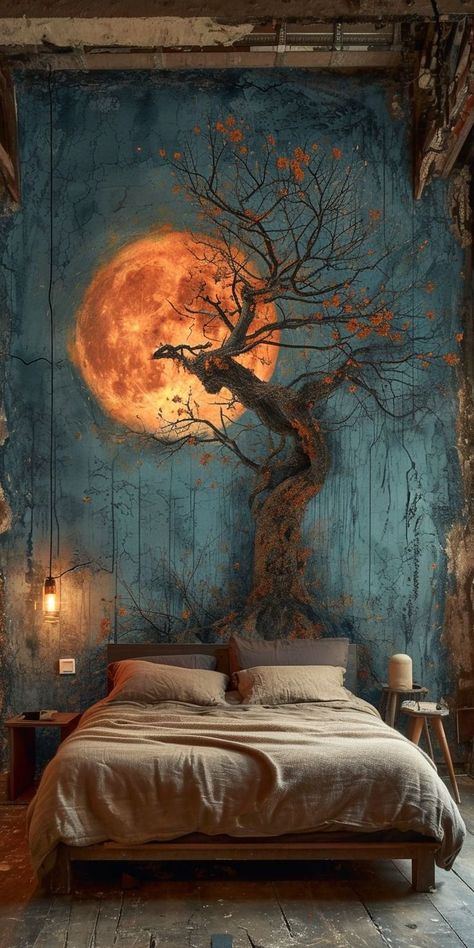 Boldly Lovely: 35 Dramatic Paint Designs for Bed room Partitions in 2024 Dark Wall Painting Ideas, Designs For Bedroom Walls, 2024 Bedroom, Guest Bedroom Design, Wooden Wall Panels, Creative Walls, Room Partition, Inside Design, Well Decor