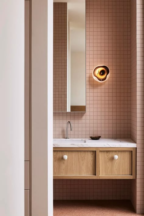 Glen Iris House | Pandolfini Moody Powder Bath, Small Powder Room Design, Powder Room Design Ideas, Timber Battens, Australian Interior Design, Interior Design Awards, Powder Room Design, Bathroom Aesthetic, Curved Staircase