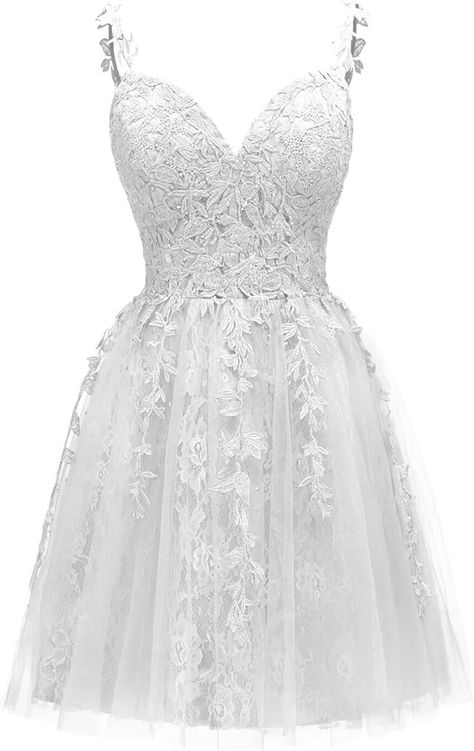 Silver Dama Dresses, White Short Gown, White Dama Dresses, Quince Inspiration, Short Flower Dress, White Lace Dress Short, Promotion Dresses, Short White Dresses, Prom Dress Lace