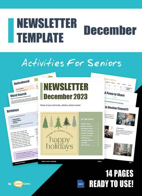 December Events & Ideas | Activities Calendar Relief Society Newsletter, June Activities, August Events, Assisted Living Activities, Senior Center Activities, Monthly Newsletter Template, October Events, Activities Director, Activity Calendar