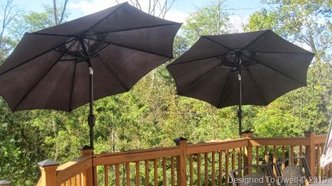 Deck Mounted Umbrellas Deck Umbrella Ideas, Deck Umbrella, Outdoor Deck Decorating, Deck Shade, Outdoor Deck Furniture, Deck Posts, Shade Umbrellas, Small Deck, Diy Shades