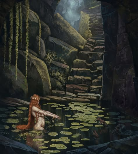 Water Nymphs, Celtic Tree, Fairytale Art, Dark Places, Mermaid Art, Ethereal Art, Dark Fantasy Art, Lily Pads, Fantasy World