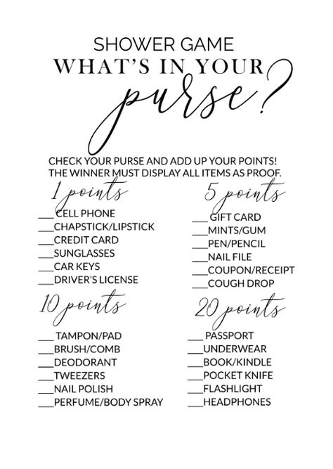 What Is In My Bag Game, What’s In Your Bag Game, Whats In Your Purse Game Printable Free, What’s In Your Purse Game, What’s In Your Purse, Baby Shower Games Free Printables, Baby Shower Game Prizes, Free Printable Baby Shower Games, Budget Baby Shower